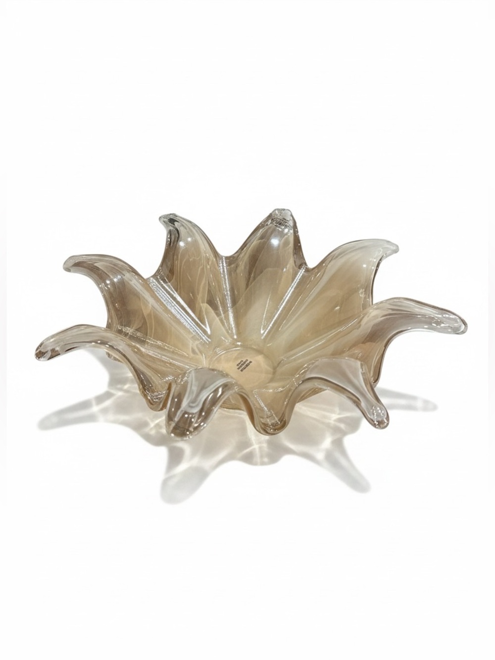 Large Vintage Murano Style Made in Italy Art Glass Centerpiece Bowl 16.5" Beige